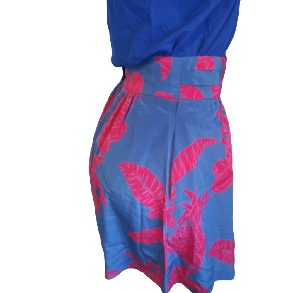 Blue & Pink Tropical Print Vintage Wide-Leg Shorts by Diane Gilman for Cabal - Picture 5 of 9